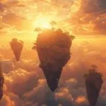 Floating Islands Over Golden Sky