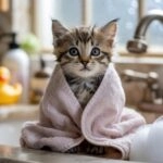 Fluffy Kitten Puppy Eyes Bath Time Cuddle