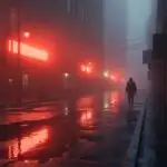 Foggy City Street with Red Lights