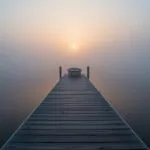 Foggy Morning Lake Dock Solitary Boat