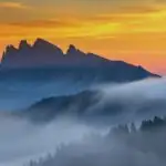 Foggy Mountain Ridge at Sunrise