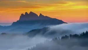 Foggy Mountain Ridge at Sunrise
