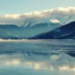 Frozen Lake With Snowy Mountain