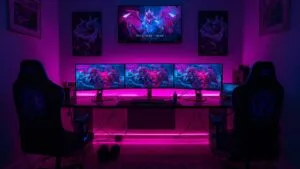 Gamer Room With Triple Monitor Setup
