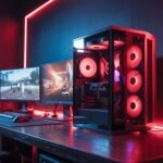 Gamer Setup With Tower PC and Red RGB