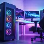 Gaming Chair Next to RGB PC Tower