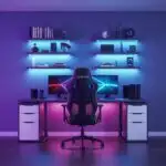 Gaming Desk With Floating Shelves LED