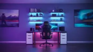 Gaming Desk With Floating Shelves LED