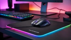 Gaming Mouse on LED Mousepad