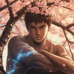 Gentle Spring Vibe: Anime Boy Under a Blooming Sakura Tree