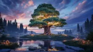Giant Tree With Floating Lights