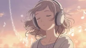 Girl With Headphones Anime Style