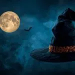 Halloween Witch Hat Full Moon Scene