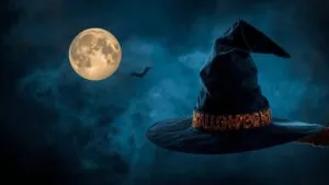 Halloween Witch Hat Full Moon Scene