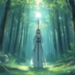 Healer Priestess Glowing Magic Staff Forest