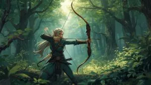 High Fantasy Elven Archer Forest Ambush Scene