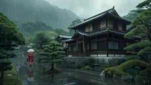 Historical Drama Geisha Kimono Rainy Tea House