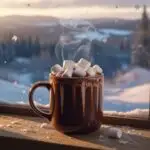 Hot Chocolate With Marshmallows Near Window Snow