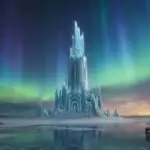 Ice Kingdom Tower Under Aurora