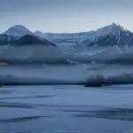 Icy Nature Frozen Lake Snowy Mountains Scene