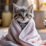 Kitten Wrapped in a Towel After Bath