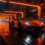 Lamborghini Aventador Orange Night Drive
