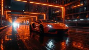 Lamborghini Aventador Orange Night Drive