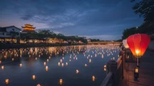 Lantern Festival Lights Floating Over River