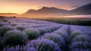 Lavender Field Under Warm Sunset