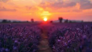 Lavender Sunset Field Warm Glow Solitude
