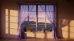 Lavender Sunset Window Casting Warm Reflections