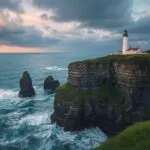 Lighthouse Cliffs Stormy Day Heavy Sea