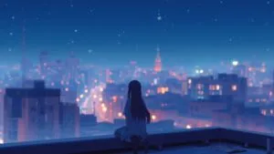 Lofi Anime Girl on Rooftop Scene