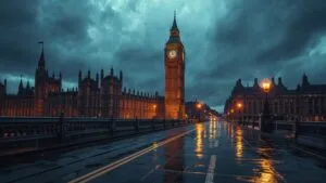 London Big Ben Rainy Morning