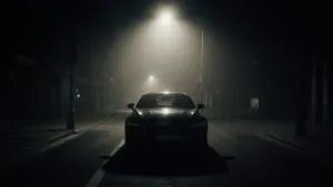Lonely Car Under Street Lamp