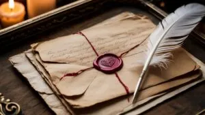 Love Letter Old Paper Wax Seal Feather Vintage