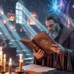 Mage Reading Spellbook in Candle Light