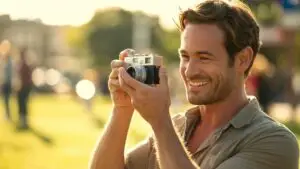 Man Taking Photos With a Vintage Camera