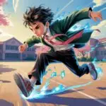 Manga Boy Running Across Schoolyard