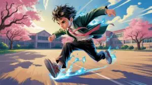 Manga Boy Running Across Schoolyard