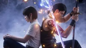 Manga Couple Sitting Back to Back With Soft Light