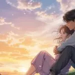 Manga Couple Sitting Together Under Sunset Sky