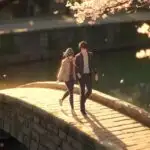 Manga Couple Walking Together on Quiet Bridge