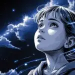 Manga Girl Looking at Sky Full of Stars