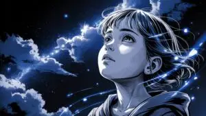 Manga Girl Looking at Sky Full of Stars