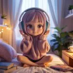 Manga Girl Sitting on Bed in Thoughtful Pose