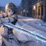 Manga Girl Standing in Snowy Evening Street