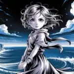 Manga Girl Standing Near Ocean Cliff