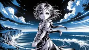 Manga Girl Standing Near Ocean Cliff