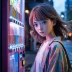 Manga Girl Standing Near Vending Machine at Night